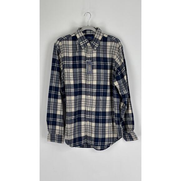 Polo Ralph Lauren Plaid Flannel Button Down Shirt Mens Size Large New Blue - Picture 3 of 9